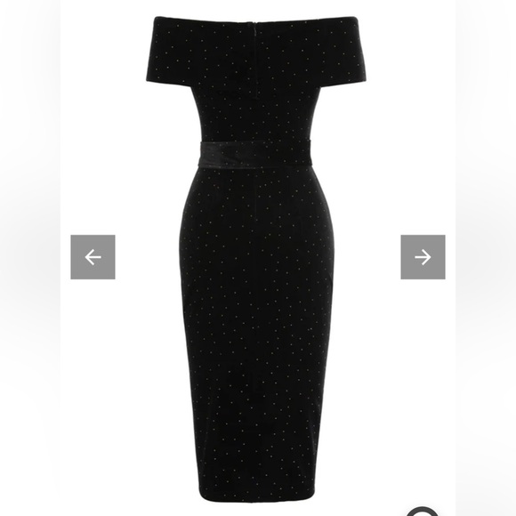 Black 1960s Off-Shoulder Rhinestones Velvet Dress Size XL 10/12 - Picture 3 of 8